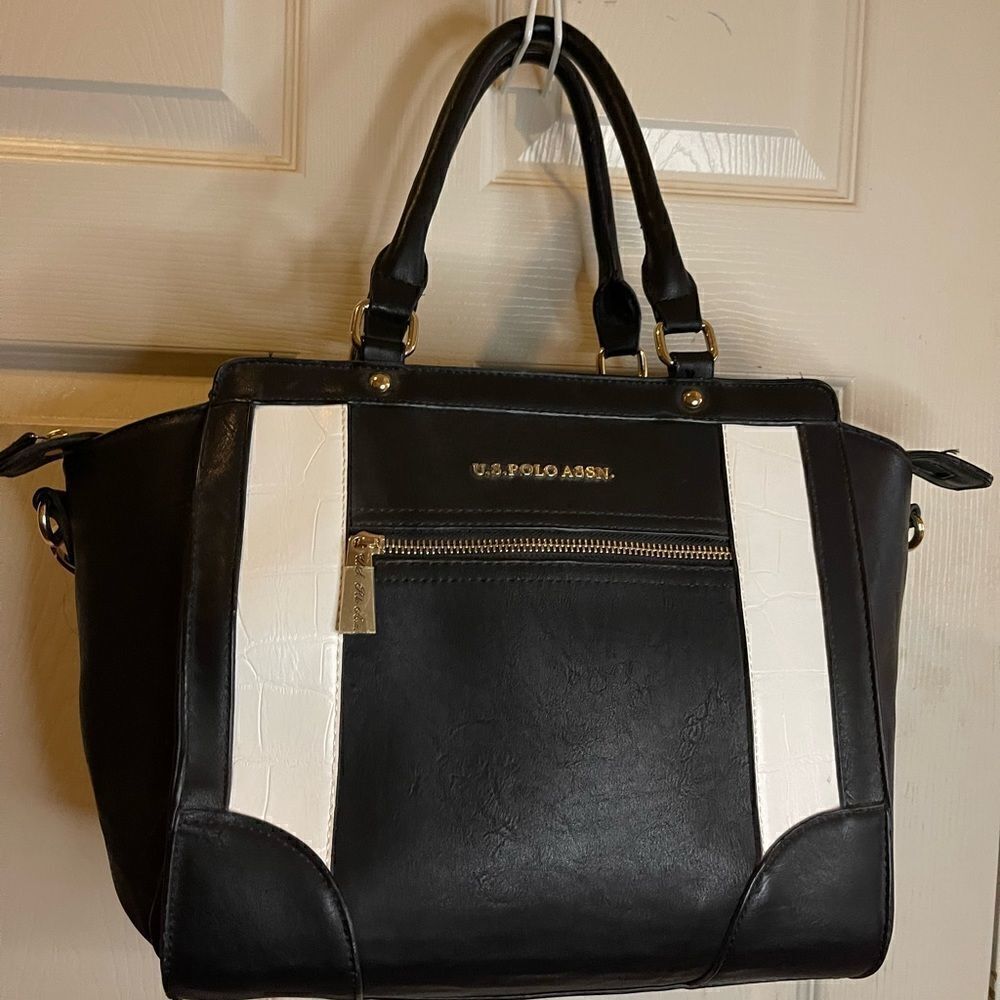 US POLO ASSN. Black and white satchel with adjustable detachable shoulder strap